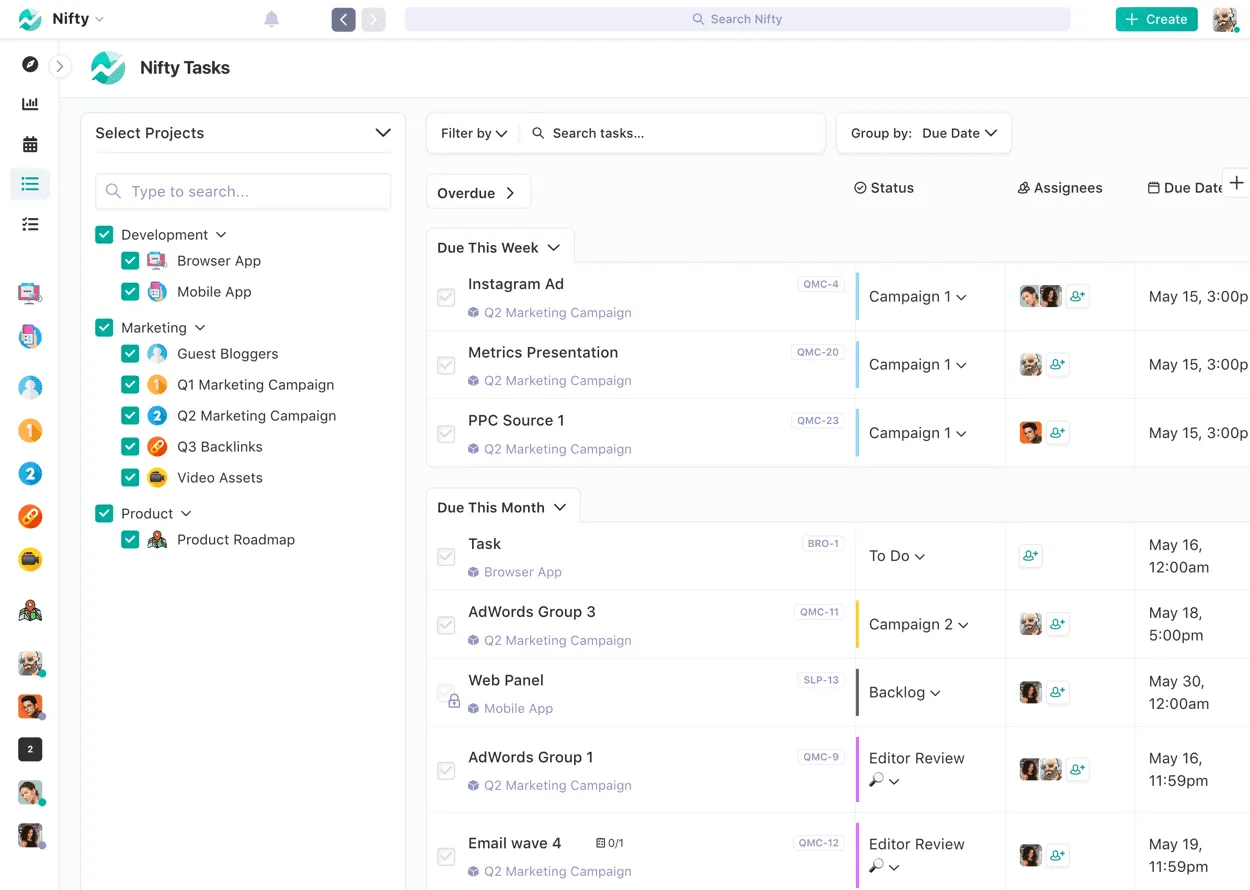 Screenshot illustrating Organize Projects