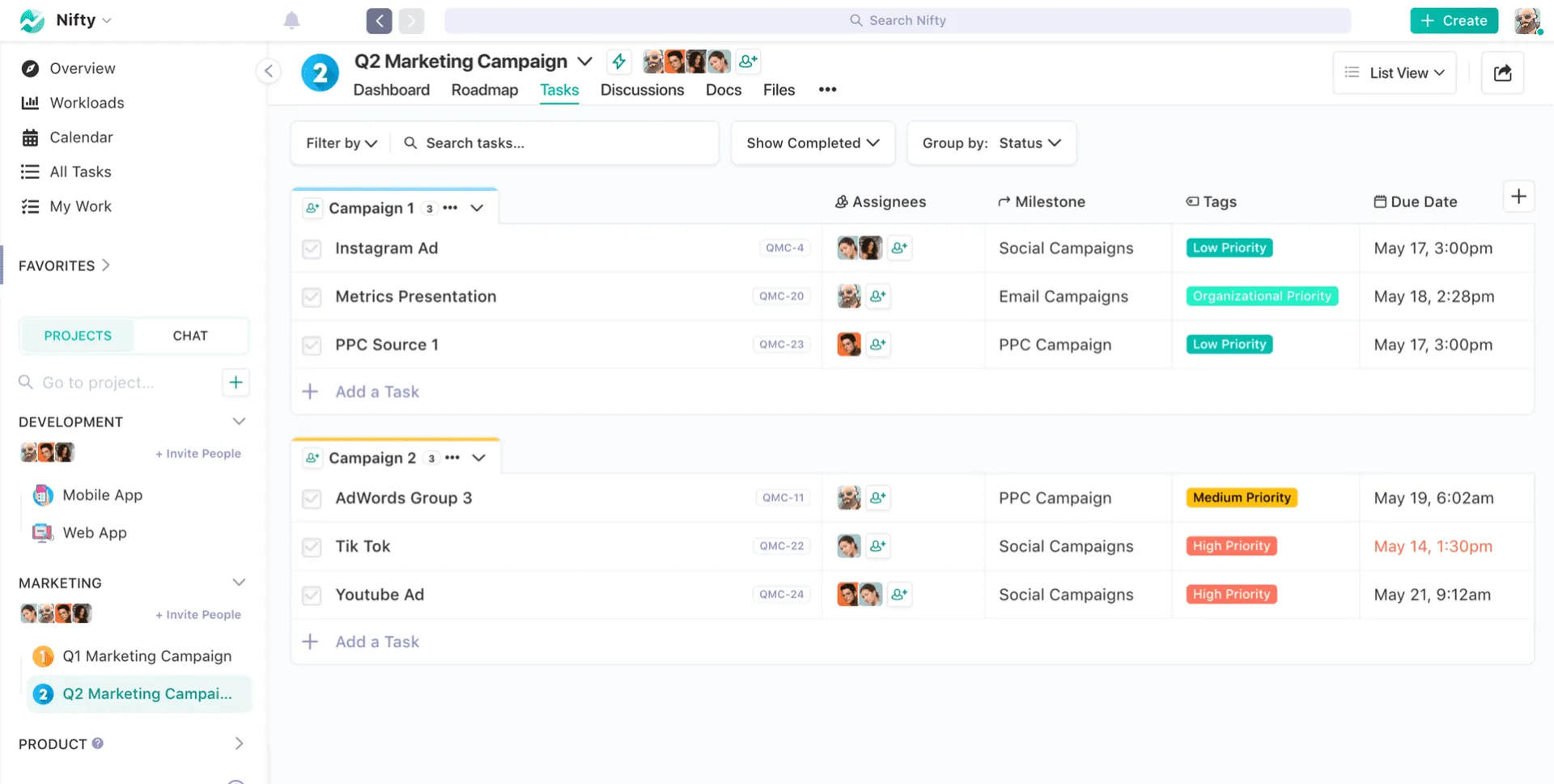 Screenshot illustrating Tasks with Multiple Views