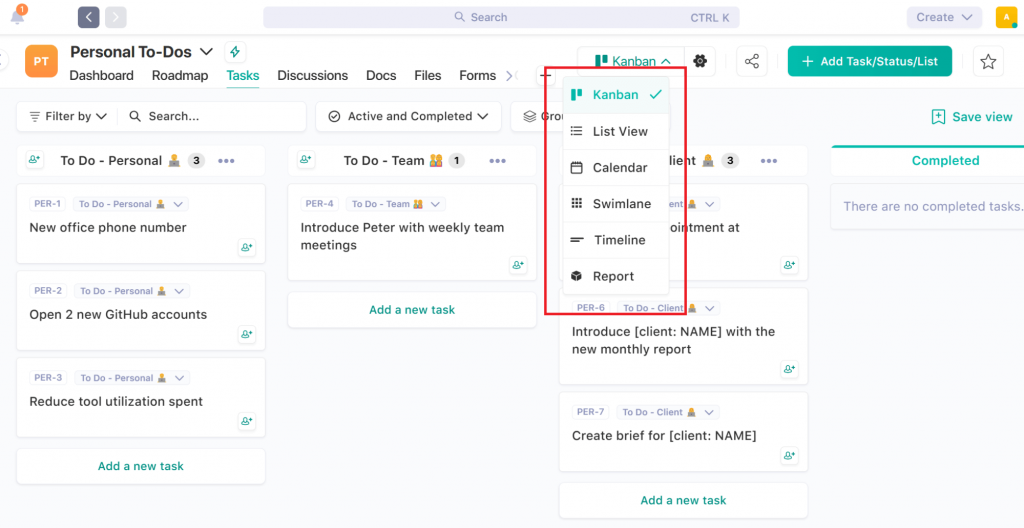 Nifty's task management dashboard with multiple views.