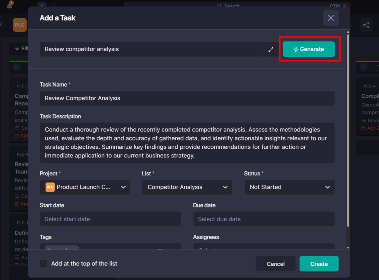 Ai task creation in Nifty