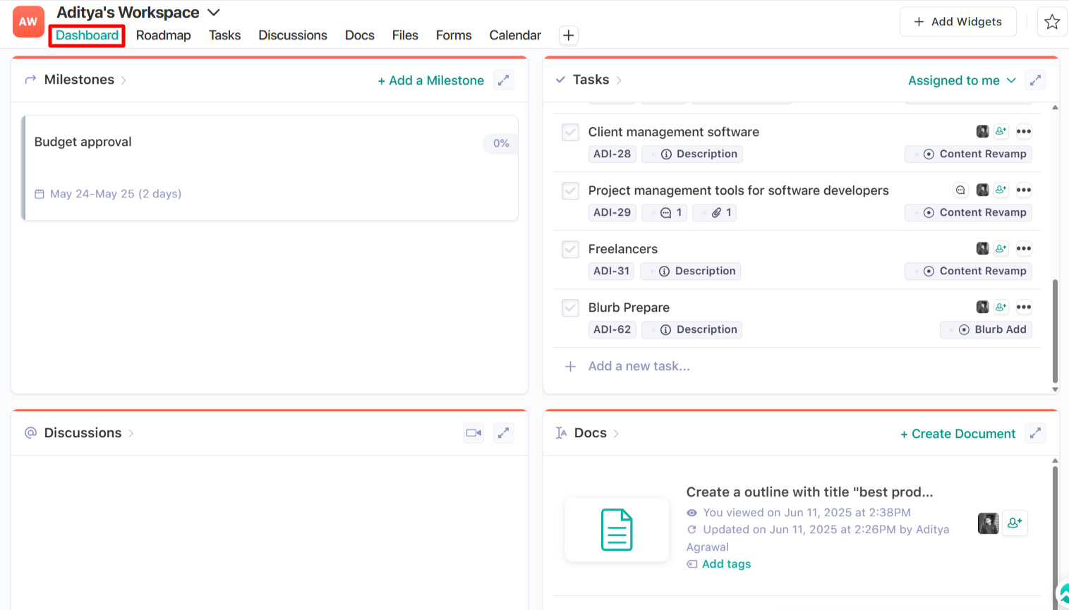 Nifty's dashboard 