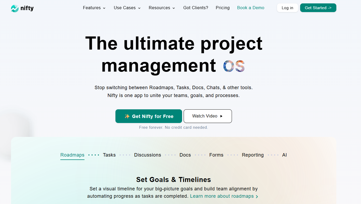 Nifty's project management home page