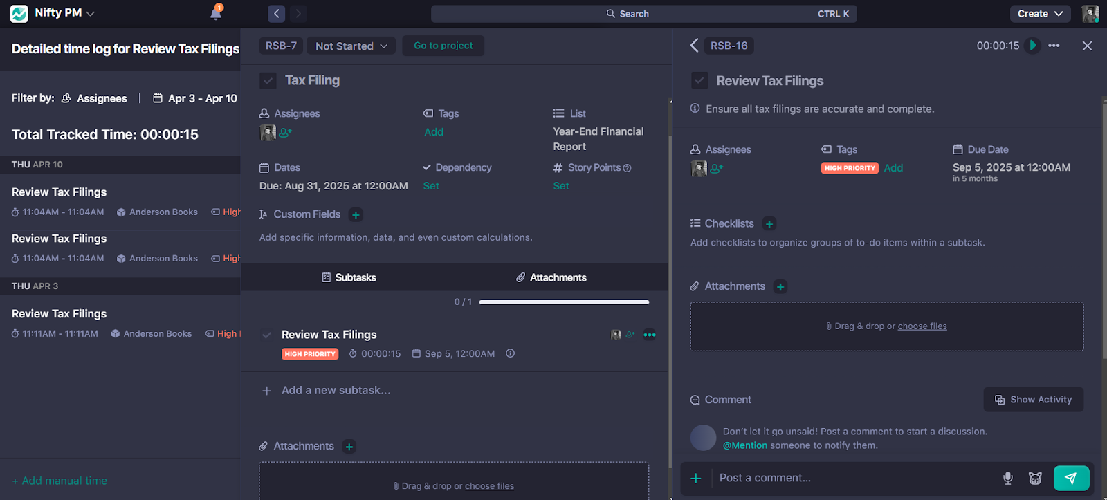 Time tracking and reporting dashboard of Nifty 