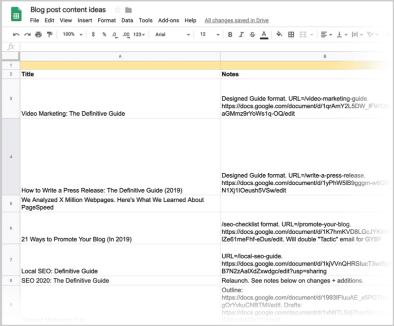 content calendar