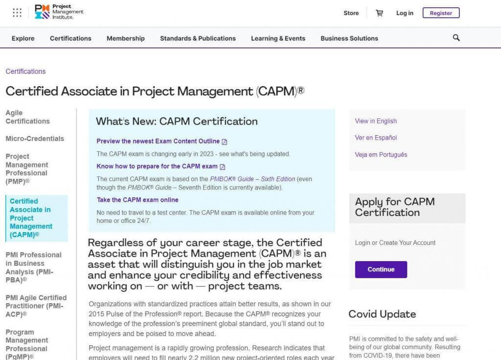 Certified Associate in Project Management (CAPM).