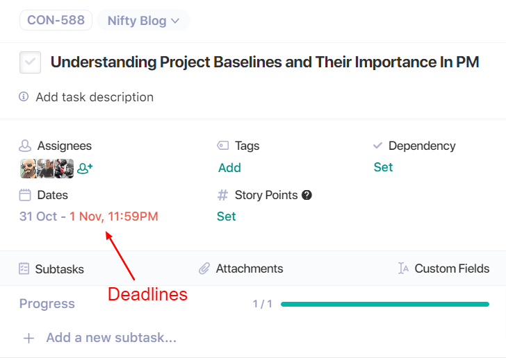 Task duration in project baseline