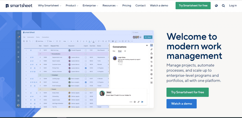 Gantt chart tool, Smartsheet