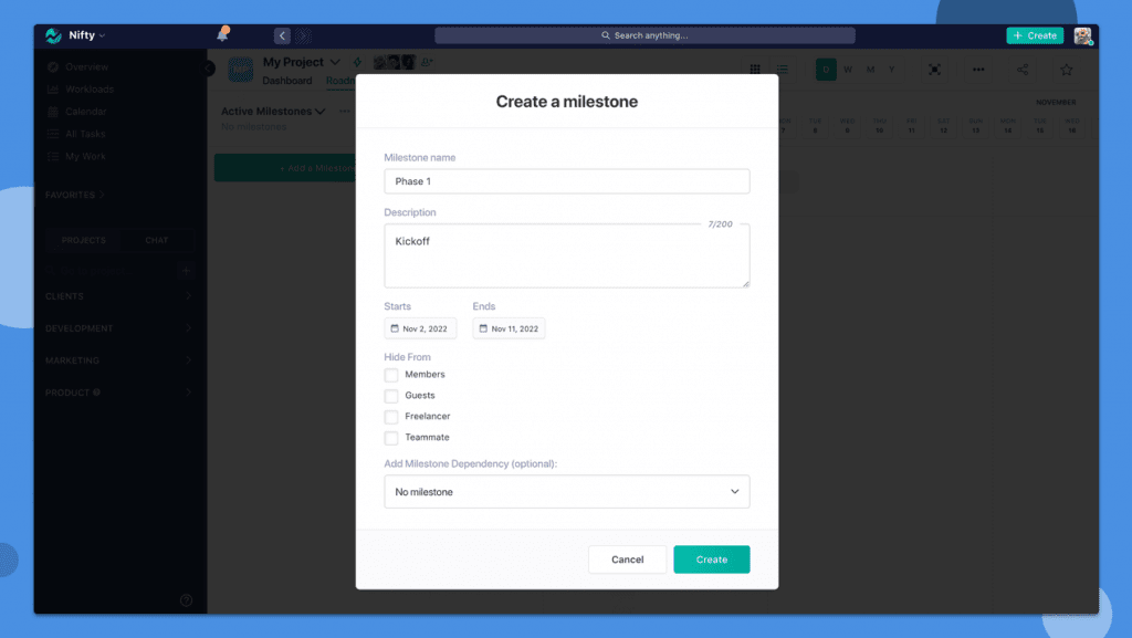 step1- Create project milestones