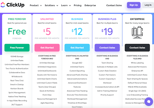 Clickup pricing page