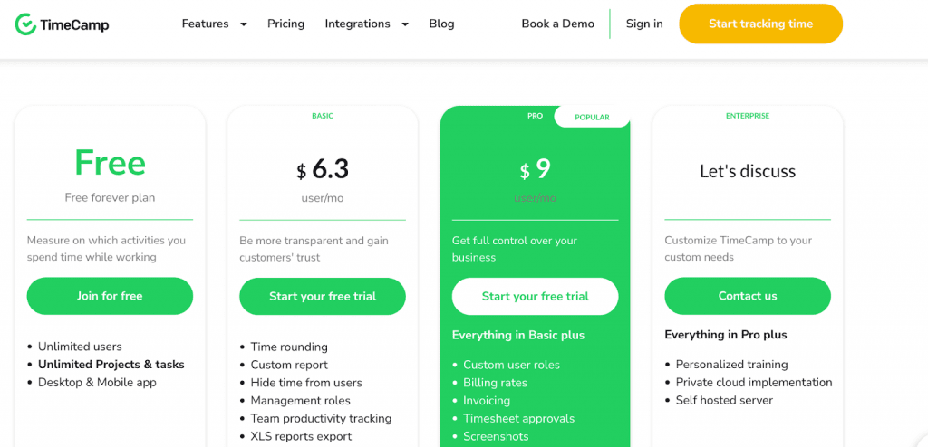 Timecamp pricing