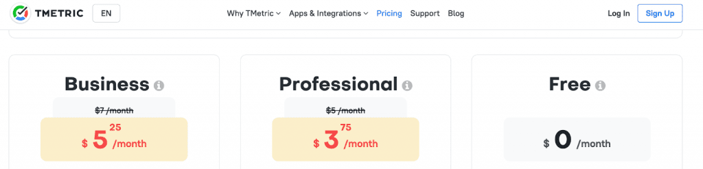Tmetric pricing