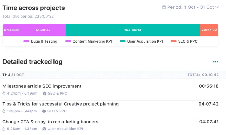 time tracking in Nifty