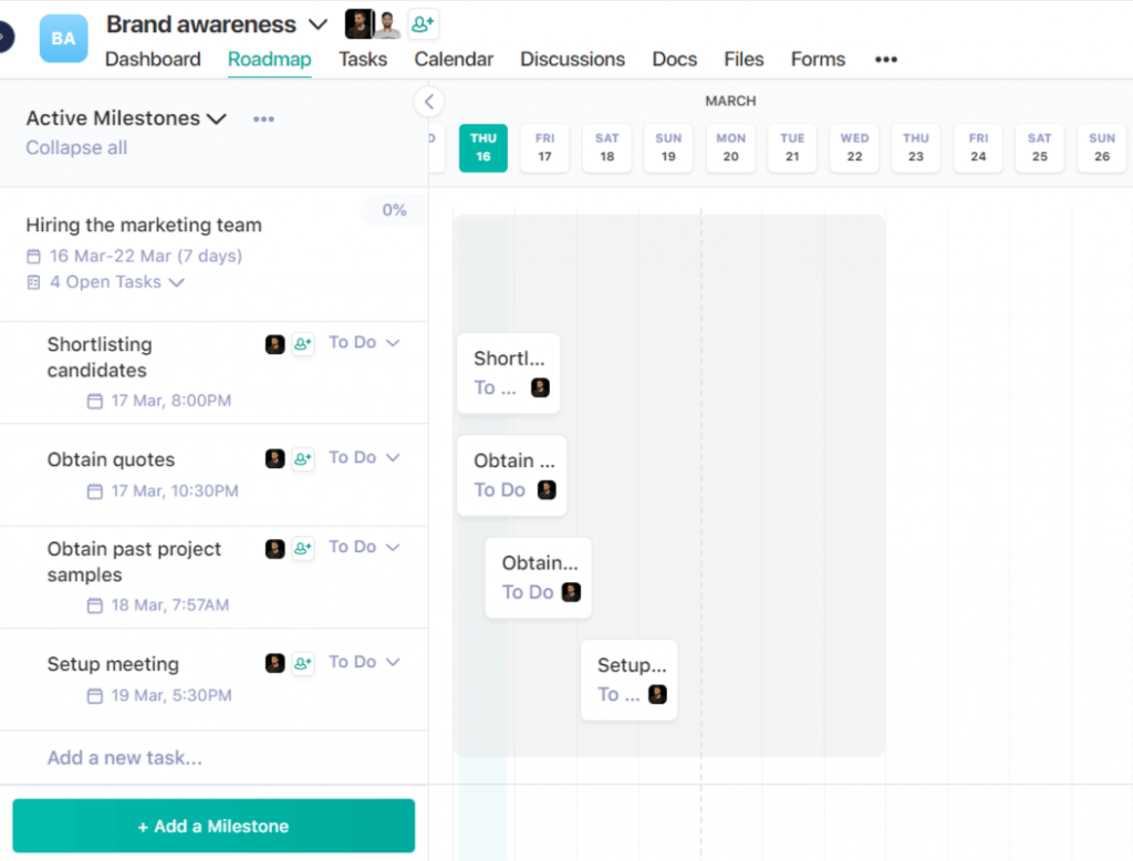 Milestone view with tasks and assignees