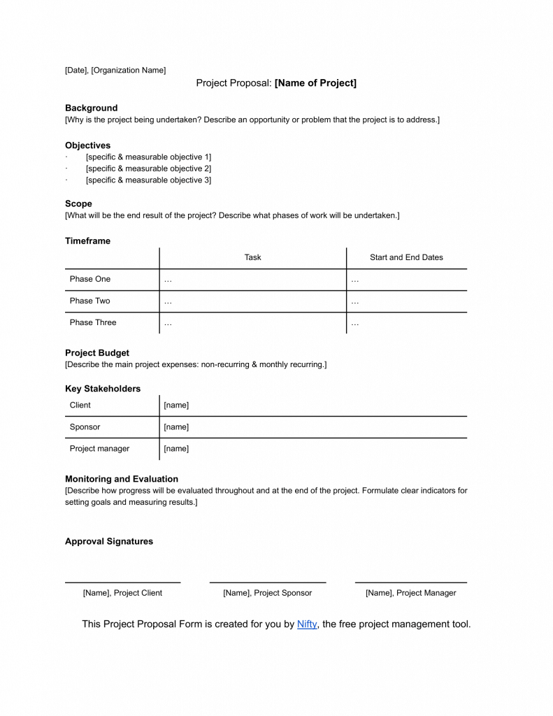 Business proposal template from Nifty