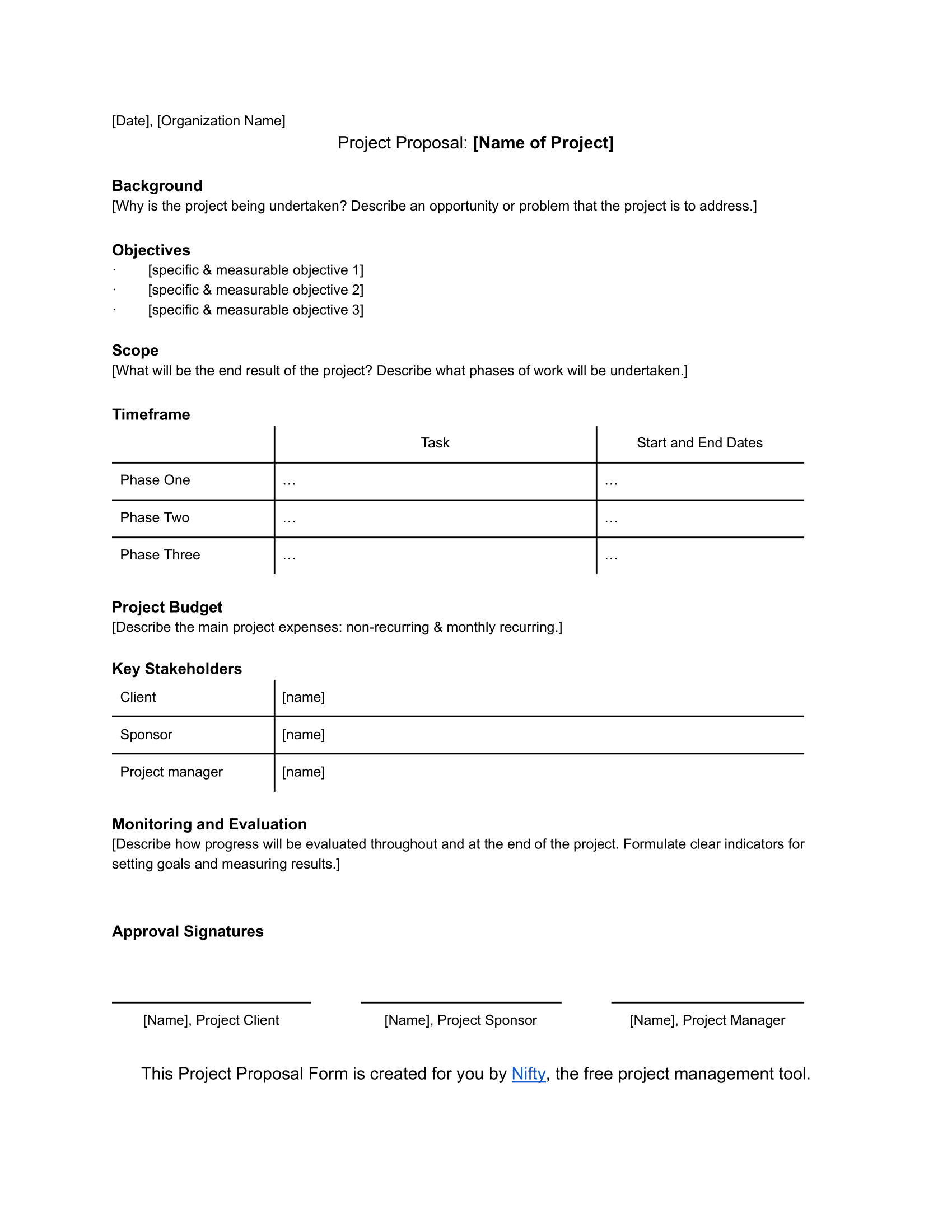 Project Proposal Template From Nifty 1 3 