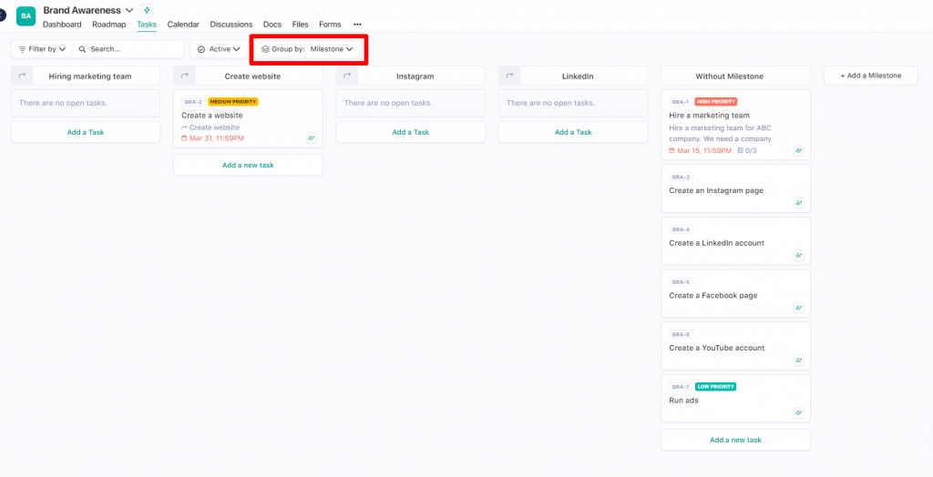 Filters to toggle tasks as per requirement