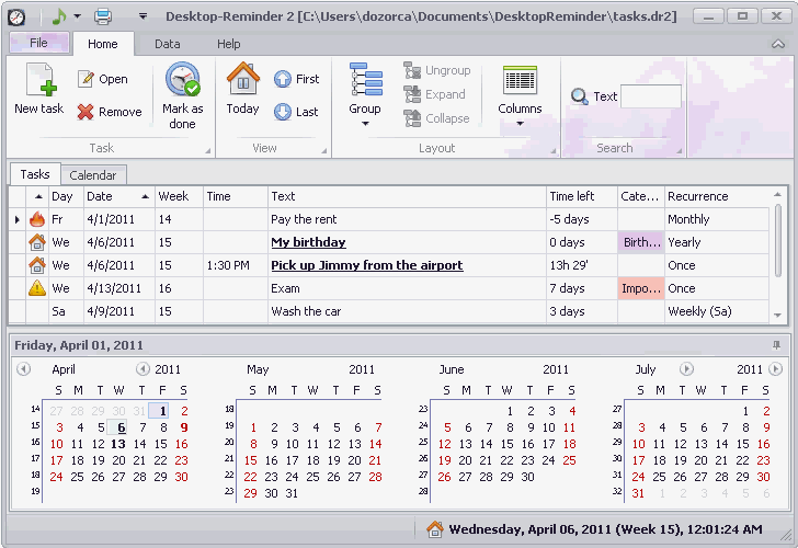 Desktop Reminder, a daily reminder app
