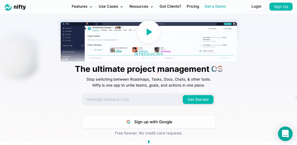 Nifty, best product management tool