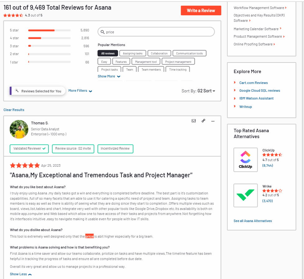 Asana Pricing review on G2