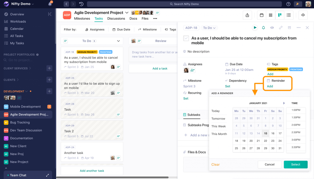 how to set reminder in Nifty