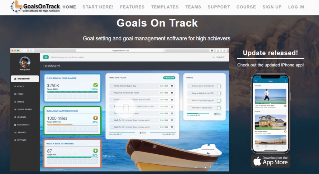 SMART Goal tracking app, Goals on Track