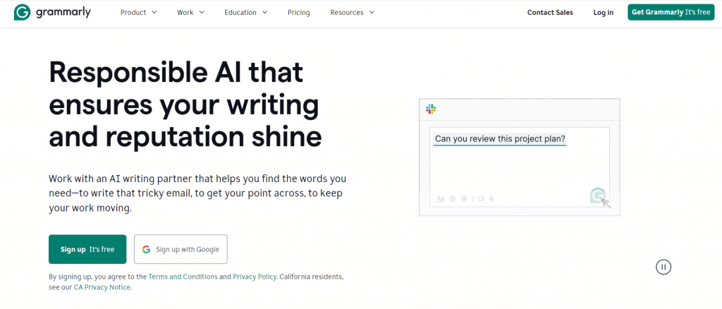 Grammarly, AI tool for startups
