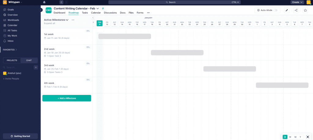 Content Writing Gantt Chart Template by Nifty