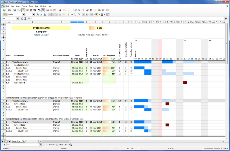 Gantt Chart Template by LibreOffice