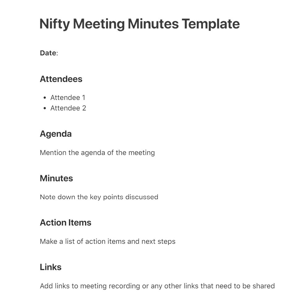 Nifty's meeting minutes template