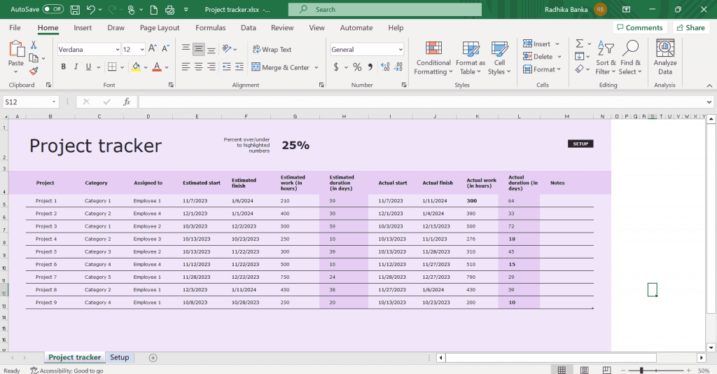 Project Tracker Gantt Chart Excel Template