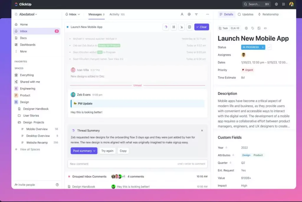 ClickUp, AI project management tool