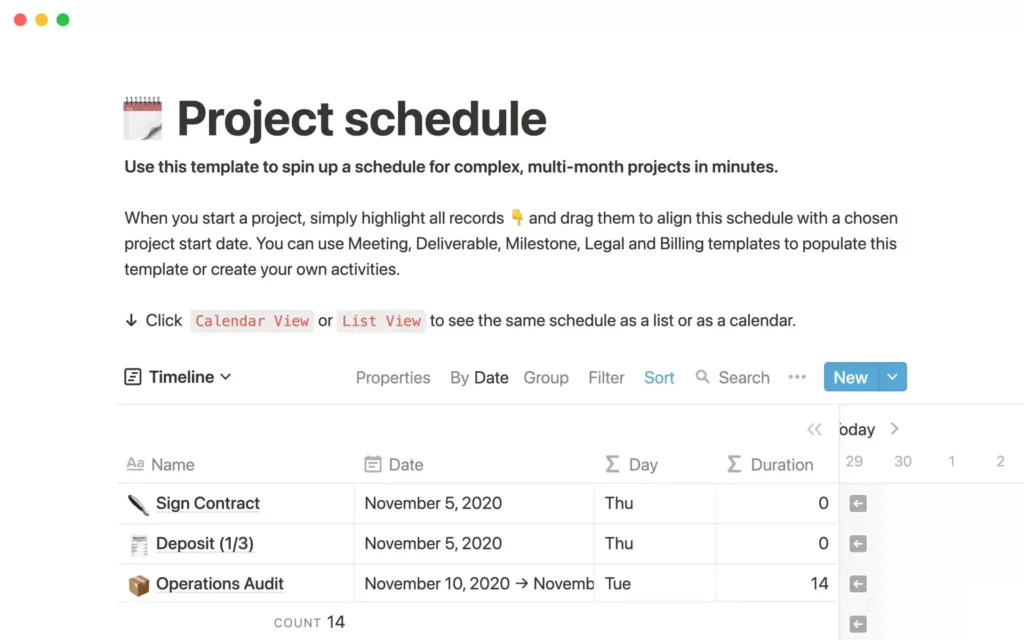 Project Schedule Template by Notion