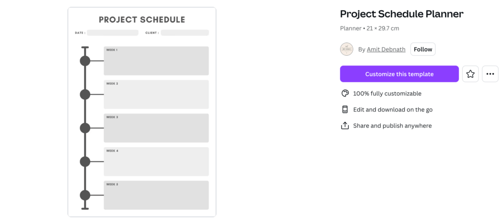 Project Schedule template by Canva