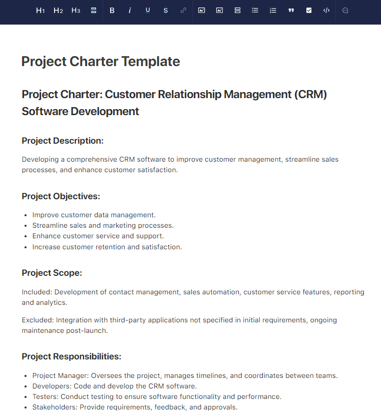 Project charter template - example