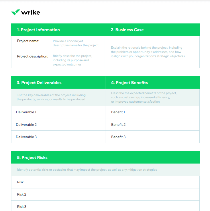 Wrike - Project charter example