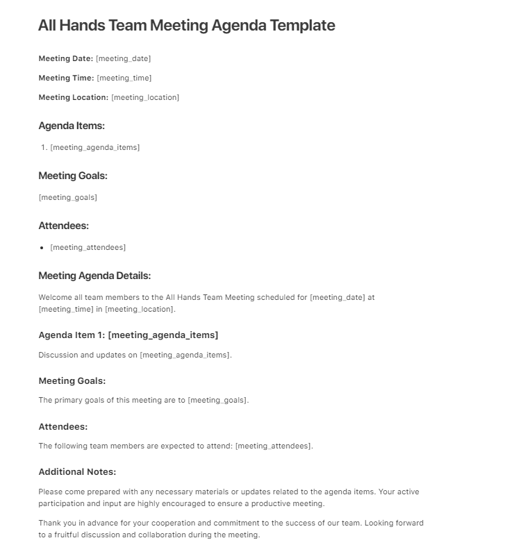 All Hands Team Meeting Agenda Template