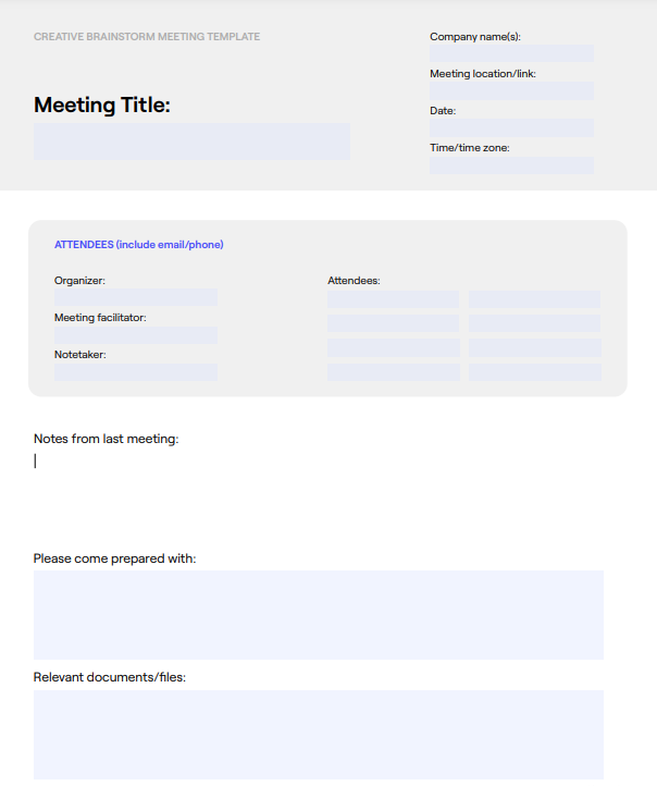 Brainstorm Meeting Agenda Template by Owl Labs