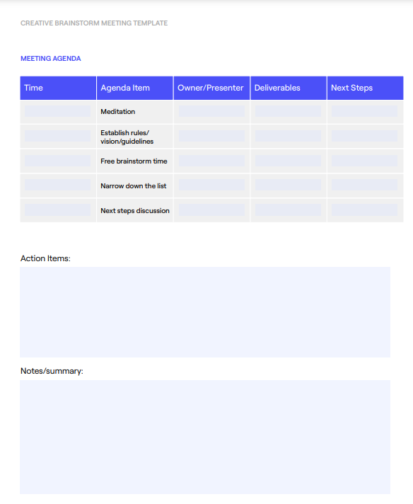 Creative Brainstorm Meeting Agenda Template by Owl Labs