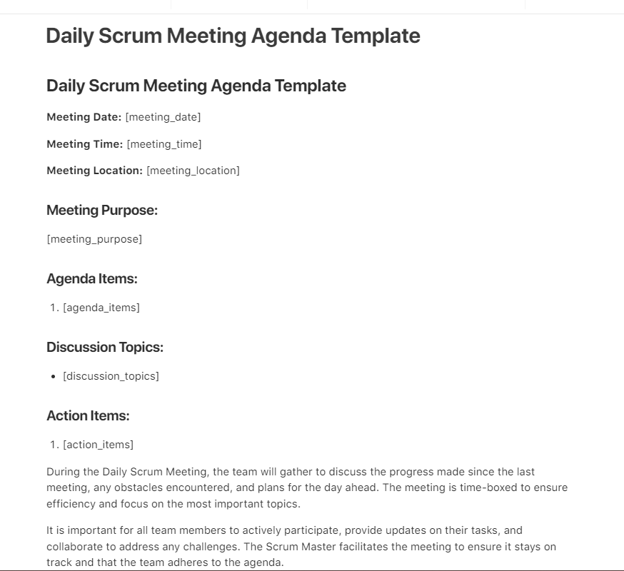 Daily Scrum Meeting Agenda Template