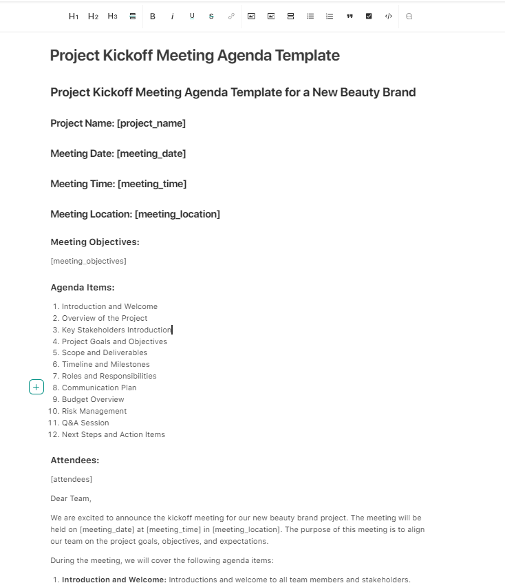 Project Kickoff Meeting Agenda Template