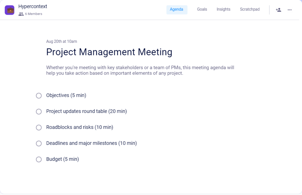 Project Management Meeting Agenda Template by Hypercontext