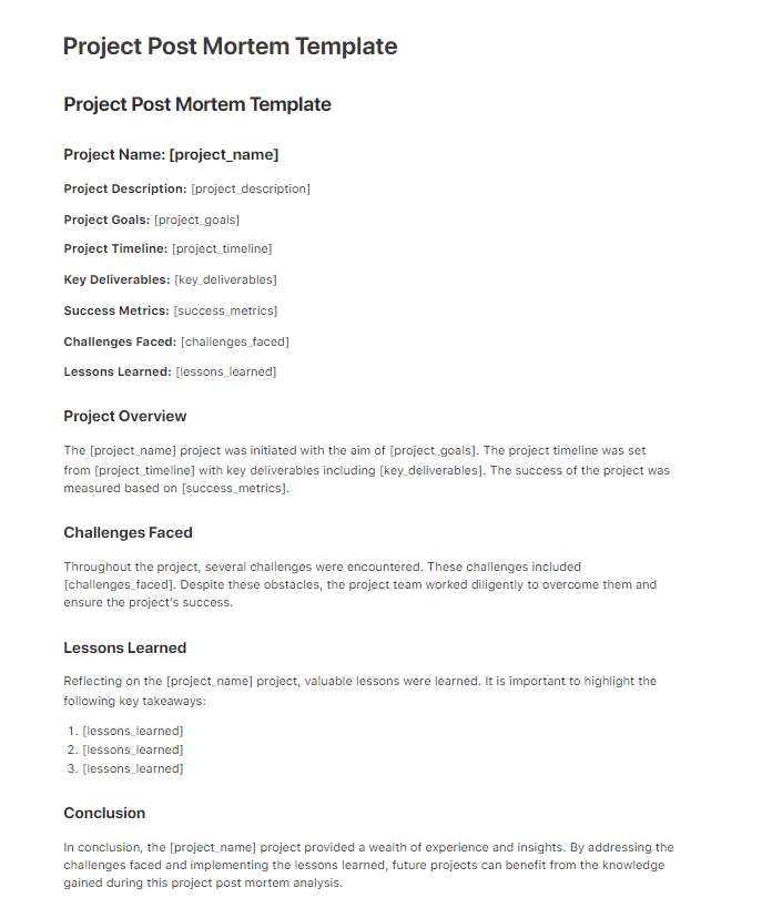 Project Post Mortem Template