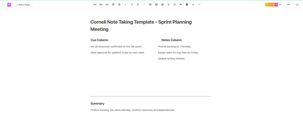 Cornell note-taking template