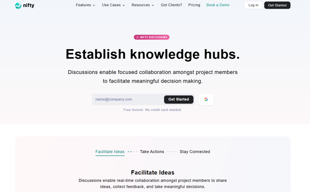 Nifty's discussion hub to collaborate with team members.