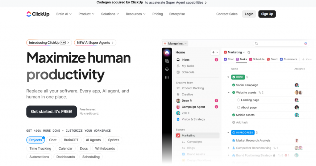 ClickUp, An End-to-End Free Project Management Software  