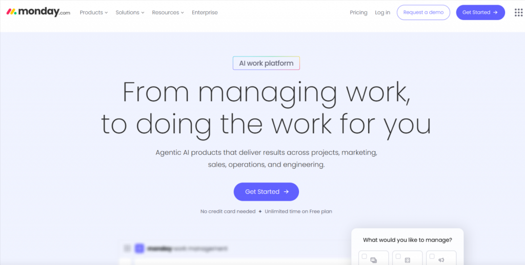 Monday.com project management software home page 