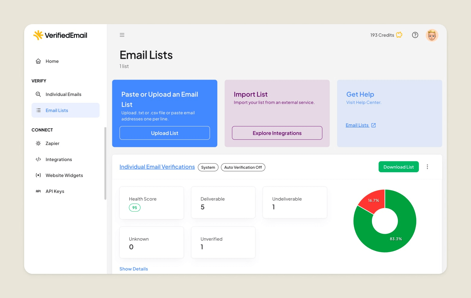 VerifiedEmail: Best for keeping email lists clean and deliverability high