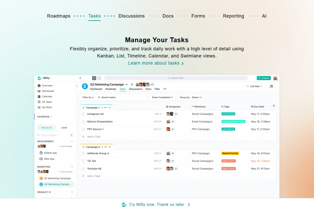 Nifty - Marketing Project Management