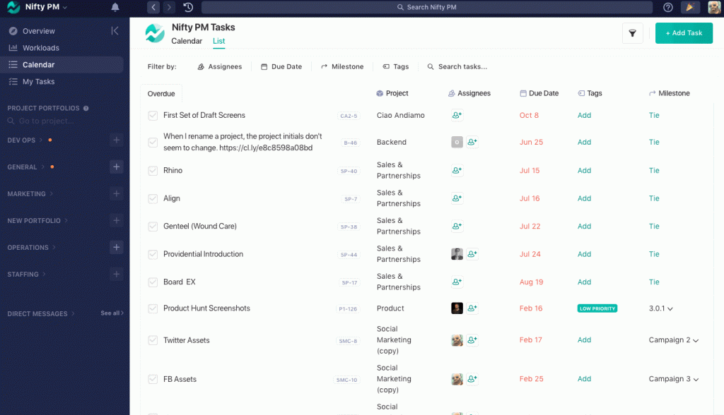 Nifty PM Tasks