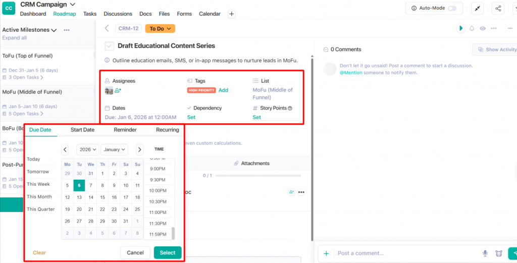 CRM campaign roadmap